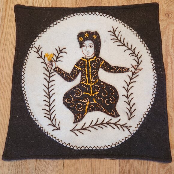 Boho Meditation Pillow Case Satin Silk Back Felt Goddess With Beads - Picture 7 of 15